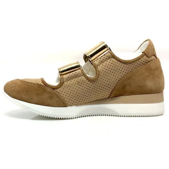 NEW MAX MARA Tan Suede  Leather Velcro Sneakers - Picture 8 of 13
